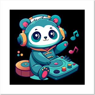 cute panda playing dj music Posters and Art